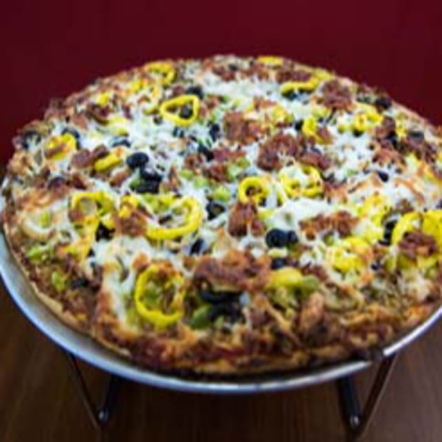 "The Works" Pizza.