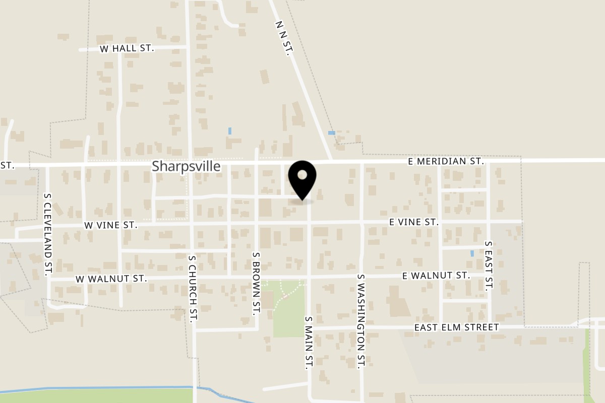 Map showing the location of Gabe's Pizza Sharpsville on 118 S Main St in Sharpsville