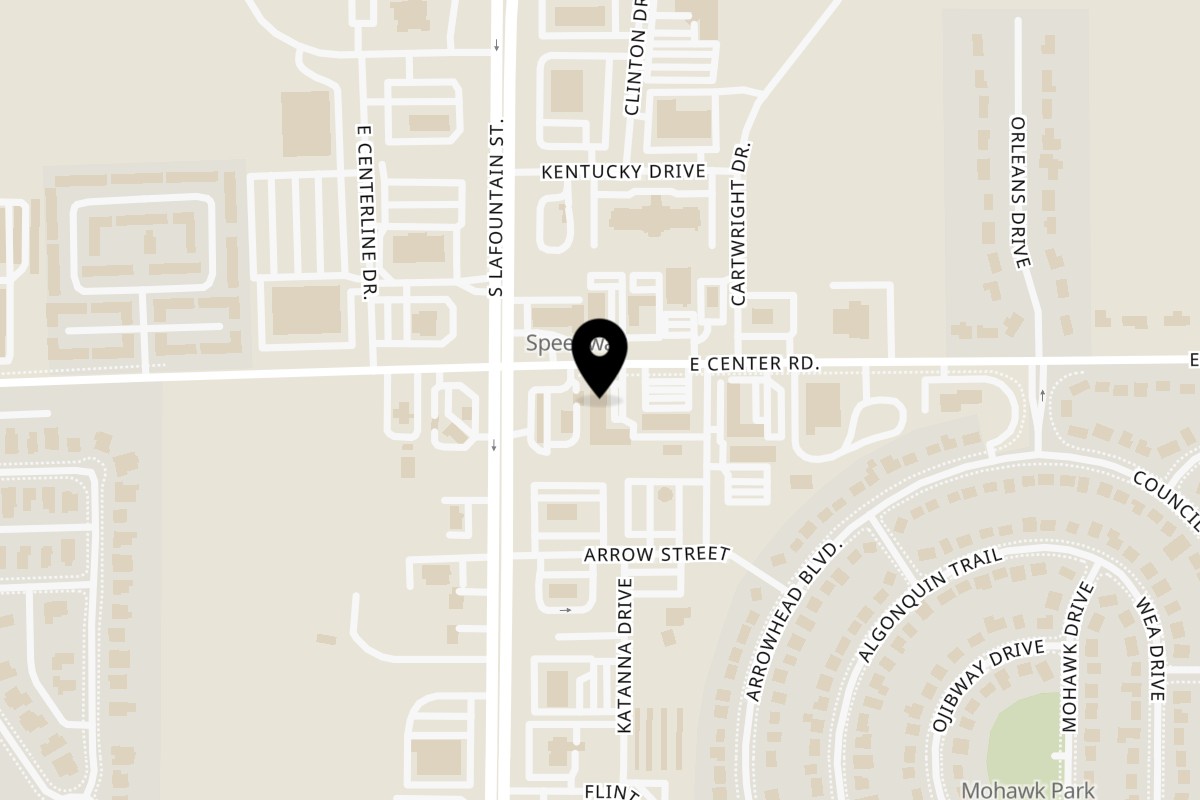 Map showing the location of Gabe's Pizza Indian Heights on 405 E Center Rd in Kokomo