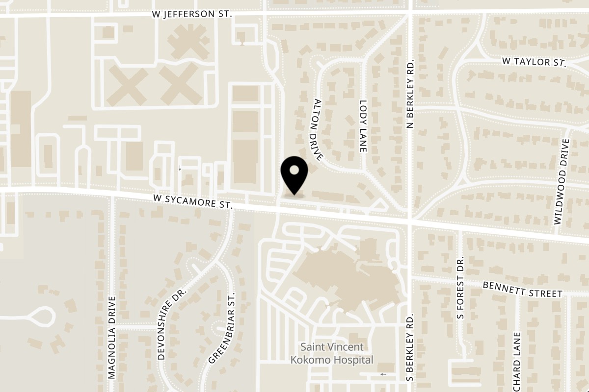 Map showing the location of Gabe's Pizza West Sycamore on 2112 W Sycamore St in Kokomo